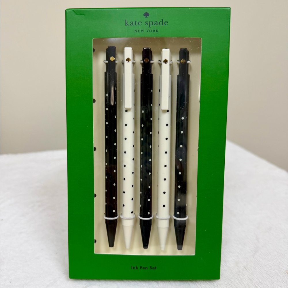 kate spade black & white polka dot pen set